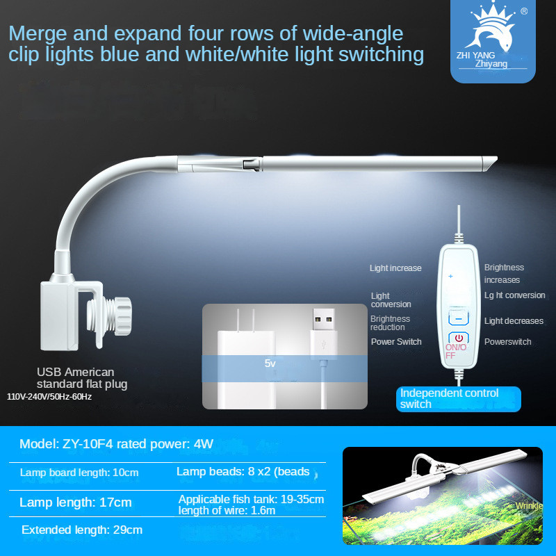 Iluminat pentru acvariu cu LED-uri super subțiri Lumină pentru plante acvatice 18-75CM Lampă extensibilă, rezistentă la apă, pentru rezervor de broaște țestoase 110V-240V