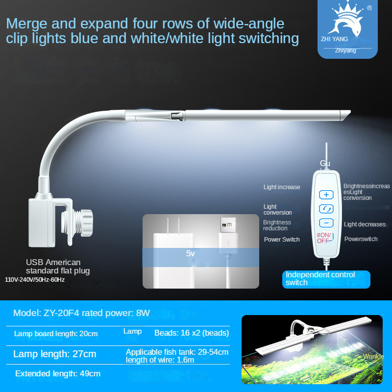 Iluminat pentru acvariu cu LED-uri super subțiri Lumină pentru plante acvatice 18-75CM Lampă extensibilă, rezistentă la apă, pentru rezervor de broaște țestoase 110V-240V