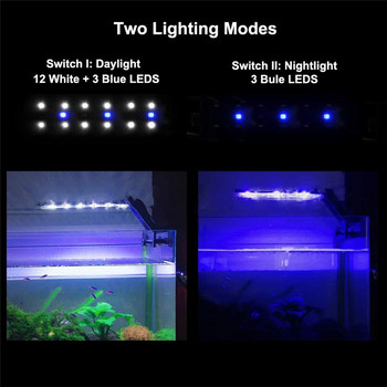 ER015 Бели и сини растения растат Водни сладководни лампи Водоустойчива разтегателна щипка на LED светлина за аквариумни рибки