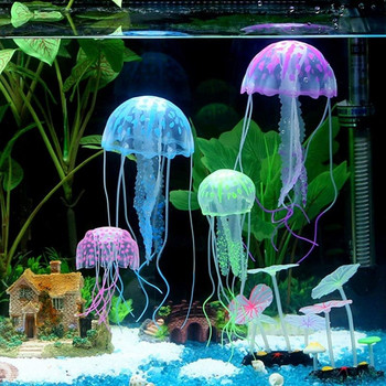 Силиконов изкуствен светещ аквариум с хипокампус, орнамент, светещ в тъмното под вода, украса, медуза, риба лъв, пейзаж