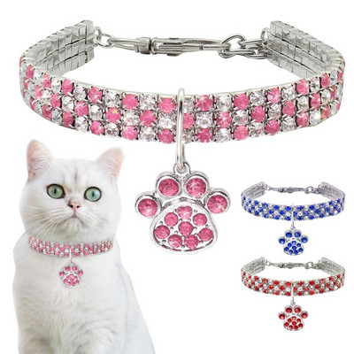 Инкрустиран с диаманти Pet Cat Collar Pets Shiny Crystal Elastic котки Нашийници Отпечатъци Аксесоари За Коте Куче Нашийник Cat Колие