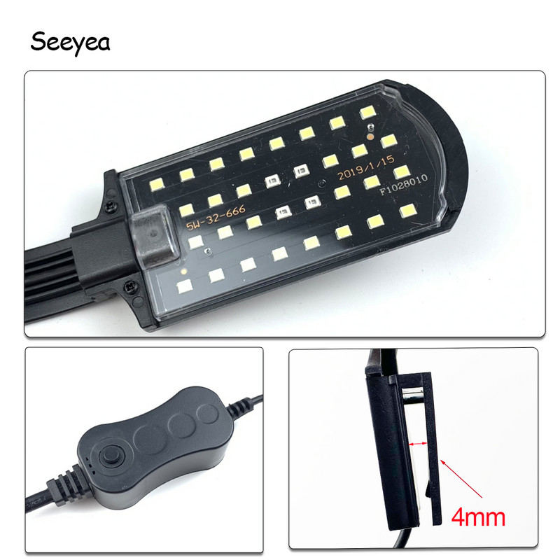 Φώτα ενυδρείου Seeyea LED Super Slim Lighting Αδιάβροχη φωτεινή λάμπα με κλιπ με κλιπ LED φυτά που αναπτύσσονται φως για προμήθειες δεξαμενών ψαριών