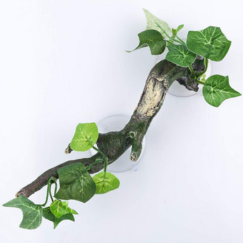 Ъглов клон на влечуги Терариум Декорация на растения с вендуза, подходяща за амфибия гущер змия скално катерене