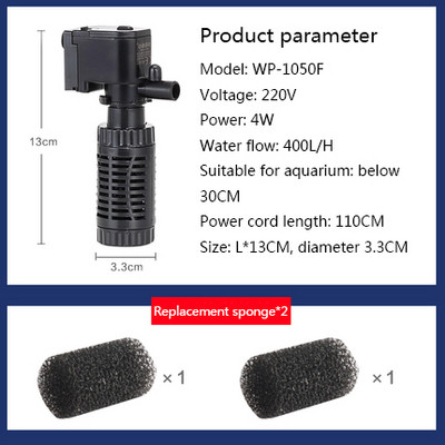 Filtru de acvariu multifuncțional Filtru pentru rezervor de pești Filtru încorporat pentru filtru de burete de acvariu Pompă submersibilă Pompă de oxigen