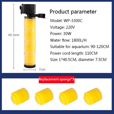 Filtru de acvariu multifuncțional Filtru pentru rezervor de pești Filtru încorporat pentru filtru de burete de acvariu Pompă submersibilă Pompă de oxigen