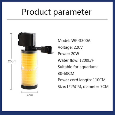 Filtru de acvariu multifuncțional Filtru pentru rezervor de pești Filtru încorporat pentru filtru de burete de acvariu Pompă submersibilă Pompă de oxigen