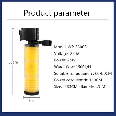 Filtru de acvariu multifuncțional Filtru pentru rezervor de pești Filtru încorporat pentru filtru de burete de acvariu Pompă submersibilă Pompă de oxigen
