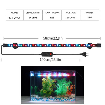 18-58cm EU/US Plug Aquarium Light RGB LED Αδιάβροχο Φωτιστικό Κλιπ Δεξαμενής Ψαριών Υποβρύχιο Διακοσμητικό Φωτιστικό Φωτιστικό Φωτιστικό Grow 90-260V