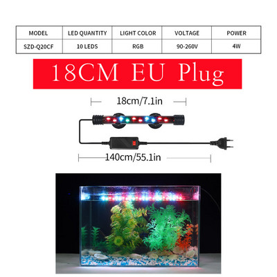 18-58cm EU/US Plug Aquarium Light RGB LED Αδιάβροχο Φωτιστικό Κλιπ Δεξαμενής Ψαριών Υποβρύχιο Διακοσμητικό Φωτιστικό Φωτιστικό Φωτιστικό Grow 90-260V