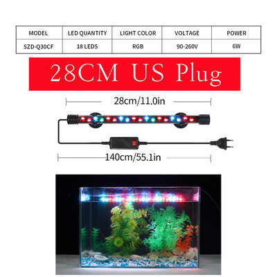 18-58cm EU/US Plug Aquarium Light RGB LED Αδιάβροχο Φωτιστικό Κλιπ Δεξαμενής Ψαριών Υποβρύχιο Διακοσμητικό Φωτιστικό Φωτιστικό Φωτιστικό Grow 90-260V