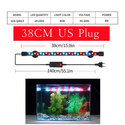18-58cm EU/US Plug Aquarium Light RGB LED Αδιάβροχο Φωτιστικό Κλιπ Δεξαμενής Ψαριών Υποβρύχιο Διακοσμητικό Φωτιστικό Φωτιστικό Φωτιστικό Grow 90-260V