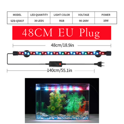 18-58cm EU/US Plug Aquarium Light RGB LED Αδιάβροχο Φωτιστικό Κλιπ Δεξαμενής Ψαριών Υποβρύχιο Διακοσμητικό Φωτιστικό Φωτιστικό Φωτιστικό Grow 90-260V