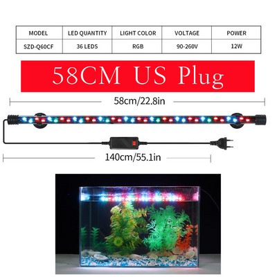 18-58cm EU/US Plug Aquarium Light RGB LED Αδιάβροχο Φωτιστικό Κλιπ Δεξαμενής Ψαριών Υποβρύχιο Διακοσμητικό Φωτιστικό Φωτιστικό Φωτιστικό Grow 90-260V