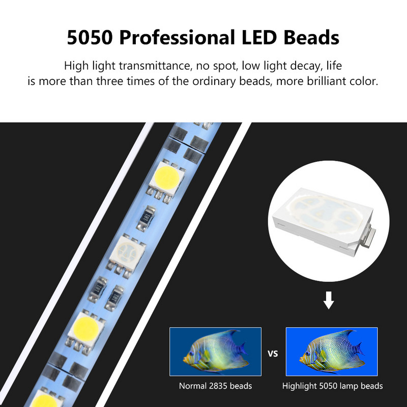 μπλε/λευκό 19/28/38/48cm υποβρύχιο φωτιστικό φωτιστικό ενυδρείου led ελαφρύ μπαστούνι για δεξαμενή ψαριών αδιάβροχο φωτιστικό