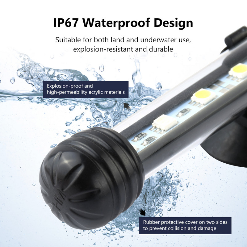 μπλε/λευκό 19/28/38/48cm υποβρύχιο φωτιστικό φωτιστικό ενυδρείου led ελαφρύ μπαστούνι για δεξαμενή ψαριών αδιάβροχο φωτιστικό