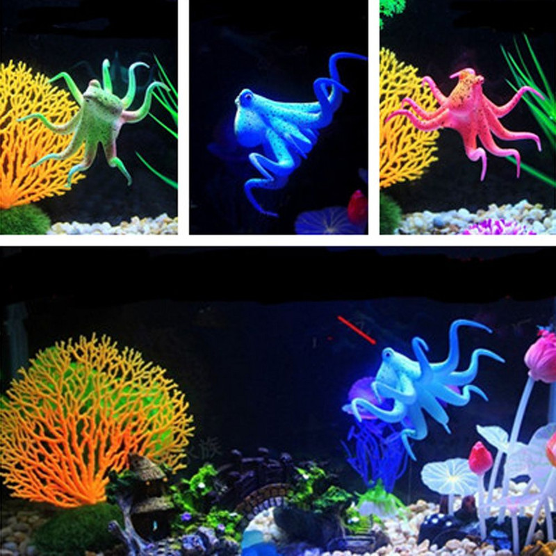 1 buc. rezervor de pește de acvariu, artificială, fluorescentă, ornament din silicon de caracatiță, accesorii de decor pentru acvariu, accesorii pentru animale de companie