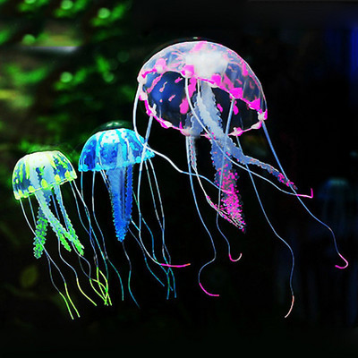 Kunstliku ujumise hõõguv efekt Erksad meduusid, silikoonist paagikaunistused, akvaariumi kaunistused, kaunistused, lemmikloomatarbed Kodutarvikud