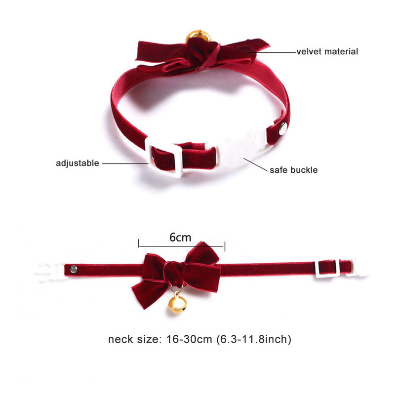 Guler de pisică reglabil cu fundă de catifea cu guler de siguranță cu clopot Guler pentru pisici pentru pisică cu colecție de culori clasice Cățeluș de companie Câine mic
