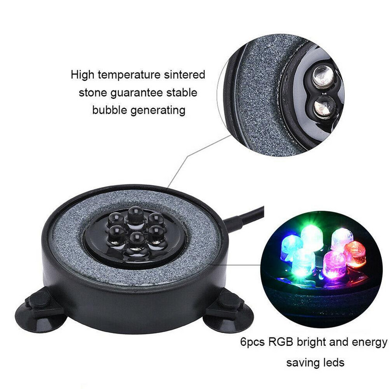 Lampă de acvariu Decor peisagistic Lumini de scufundare LED cu șapte culori Lumini rotunde cu bule de aer pentru rezervor de pește