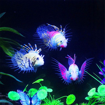 Светещ Lionfish Fish Tank Пейзаж Малък аквариум Изкуствен силикон Фалшива риба Плаваща Светеща в тъмно Орнамент Домашен декор
