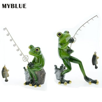 MYBLUE 2 бр./компл. Аксесоари за декорация на аквариумни рибки Смола Статуетка на жаба за риболов Миниатюрни Acuarios
