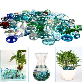 100g стъклени камъчета, мъниста, камъни, аквариумни рибки, кръгли мъниста, цветни плоски мъниста, декорация на дома, аксесоари за аквариум