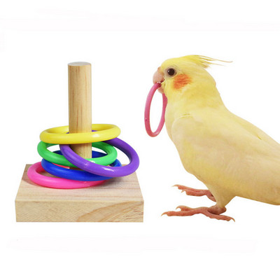Комплект играчки за обучение на птици Дървени блокове Пъзел Играчки за папагали Цветни пластмасови пръстени Обучение на интелигентност Играчка за дъвчене Консумативи за птици