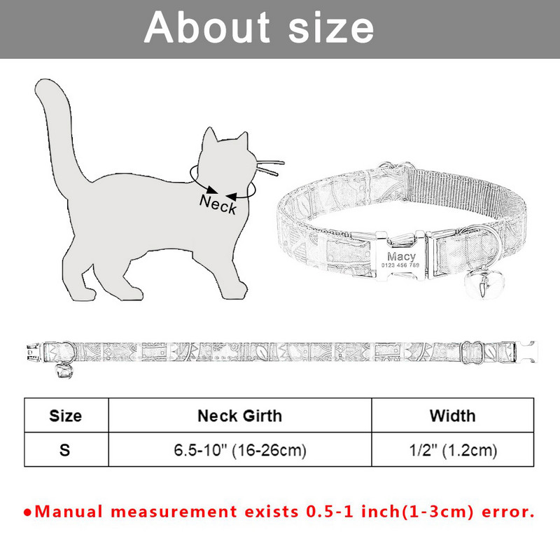 Podesiva najlonska gravirana ogrlica za mačke Prilagođena oznaka s imenom Mala velika ogrlica za mačke Karirana uniseks ogrlica za mačke Personalizirana ID ogrlica za mačke