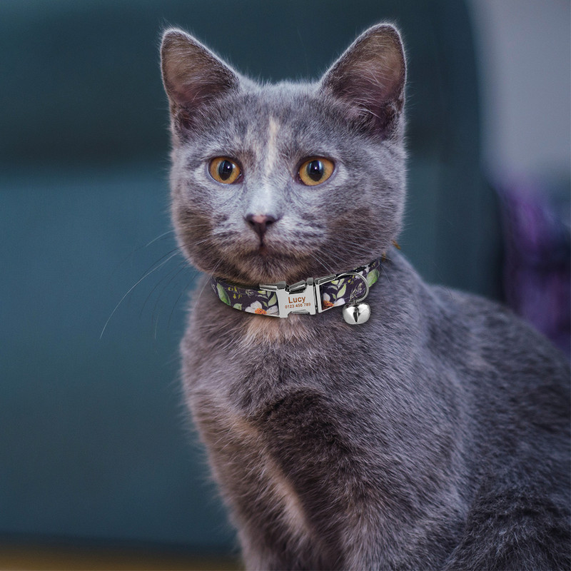 Podesiva najlonska gravirana ogrlica za mačke Prilagođena oznaka s imenom Mala velika ogrlica za mačke Karirana uniseks ogrlica za mačke Personalizirana ID ogrlica za mačke