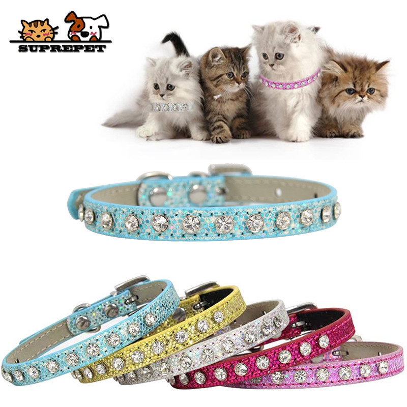SUPREPET Diamond Rhinestone Shining Dog Collar Cat Pu Δερμάτινο κολάρο Puppy Small Cat Collar Dog Cat αξεσουάρ για Chihuahua