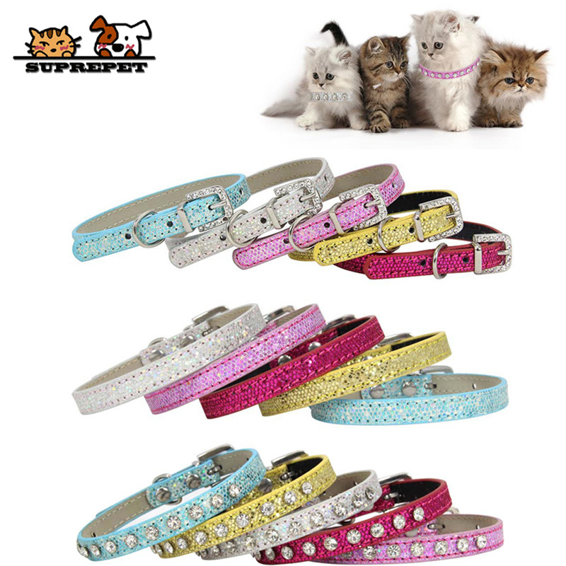 SUPREPET Diamond Rhinestone Shining Dog Collar Cat Pu Δερμάτινο κολάρο Puppy Small Cat Collar Dog Cat αξεσουάρ για Chihuahua