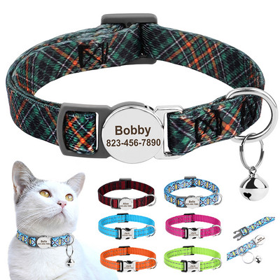Personalized Cat ID Collar Anti-lost Puppy Cats Name Collars Custom Pet ID Name Tag Collars For Small Dogs Cats Bell Accessories