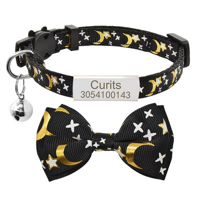 Isikupärastatud kikilips kassi kaelarihma nimesilt Kohandatud nimesilt Ohutus Breakaway Armas Star Moon Bowknot kassi kaelarihm Bell kitty kaelakee