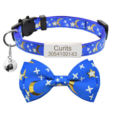 Isikupärastatud kikilips kassi kaelarihma nimesilt Kohandatud nimesilt Ohutus Breakaway Armas Star Moon Bowknot kassi kaelarihm Bell kitty kaelakee