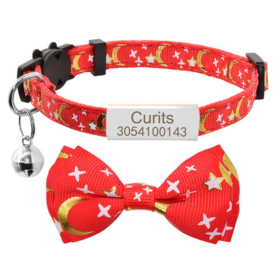Isikupärastatud kikilips kassi kaelarihma nimesilt Kohandatud nimesilt Ohutus Breakaway Armas Star Moon Bowknot kassi kaelarihm Bell kitty kaelakee