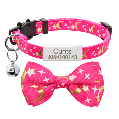 Isikupärastatud kikilips kassi kaelarihma nimesilt Kohandatud nimesilt Ohutus Breakaway Armas Star Moon Bowknot kassi kaelarihm Bell kitty kaelakee