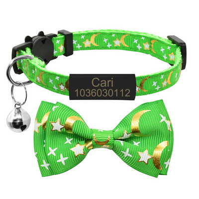 Isikupärastatud kikilips kassi kaelarihma nimesilt Kohandatud nimesilt Ohutus Breakaway Armas Star Moon Bowknot kassi kaelarihm Bell kitty kaelakee