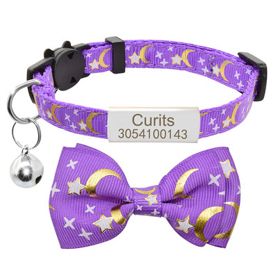 Isikupärastatud kikilips kassi kaelarihma nimesilt Kohandatud nimesilt Ohutus Breakaway Armas Star Moon Bowknot kassi kaelarihm Bell kitty kaelakee