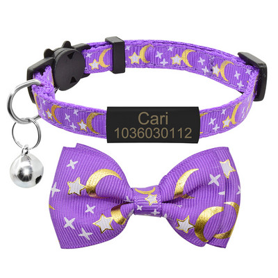 Isikupärastatud kikilips kassi kaelarihma nimesilt Kohandatud nimesilt Ohutus Breakaway Armas Star Moon Bowknot kassi kaelarihm Bell kitty kaelakee
