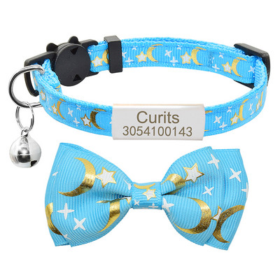 Isikupärastatud kikilips kassi kaelarihma nimesilt Kohandatud nimesilt Ohutus Breakaway Armas Star Moon Bowknot kassi kaelarihm Bell kitty kaelakee