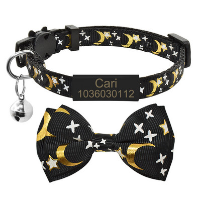 Isikupärastatud kikilips kassi kaelarihma nimesilt Kohandatud nimesilt Ohutus Breakaway Armas Star Moon Bowknot kassi kaelarihm Bell kitty kaelakee