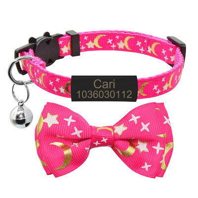 Isikupärastatud kikilips kassi kaelarihma nimesilt Kohandatud nimesilt Ohutus Breakaway Armas Star Moon Bowknot kassi kaelarihm Bell kitty kaelakee