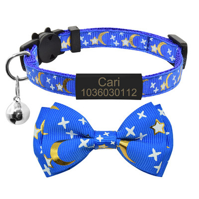 Isikupärastatud kikilips kassi kaelarihma nimesilt Kohandatud nimesilt Ohutus Breakaway Armas Star Moon Bowknot kassi kaelarihm Bell kitty kaelakee