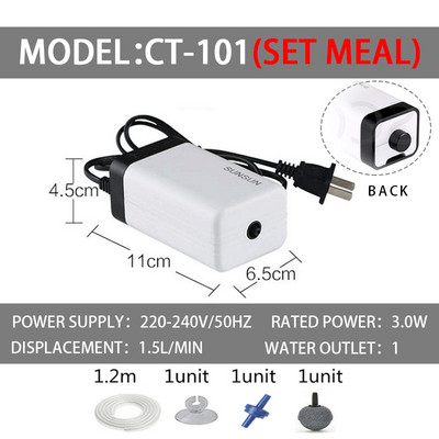 SUNSUN CT sērijas akvārija aerators, īpaši kluss akvārija gaisa sūkņa gaisa kompresors Skābekļa gaisa sūknis ar vienu un dubultu izeju.