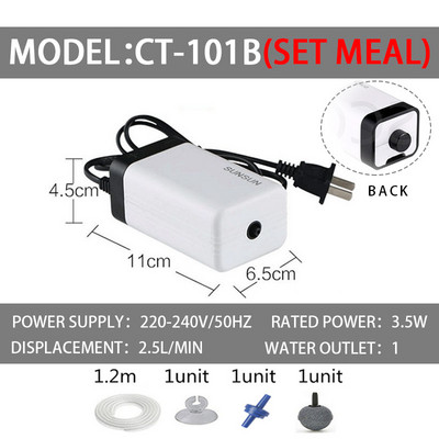 SUNSUN CT sērijas akvārija aerators, īpaši kluss akvārija gaisa sūkņa gaisa kompresors Skābekļa gaisa sūknis ar vienu un dubultu izeju.