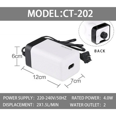 SUNSUN CT sērijas akvārija aerators, īpaši kluss akvārija gaisa sūkņa gaisa kompresors Skābekļa gaisa sūknis ar vienu un dubultu izeju.