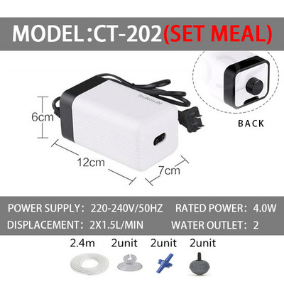 SUNSUN CT sērijas akvārija aerators, īpaši kluss akvārija gaisa sūkņa gaisa kompresors Skābekļa gaisa sūknis ar vienu un dubultu izeju.