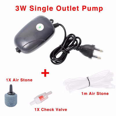 Pompă de aer pentru acvariu, rezervor de pește, mini compresor, o singură ieșire dublă, cu tub de supapă de reținere, accesorii acvatice 220V 3W 5W