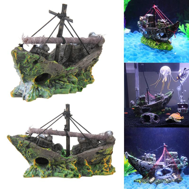 Resin Home Aquarium Ornament Wreck Sunk Ship Aquarium Ornament Καταστροφέας ιστιοπλοϊκού σκάφους Fish Tank Tank Aquarium Decoration