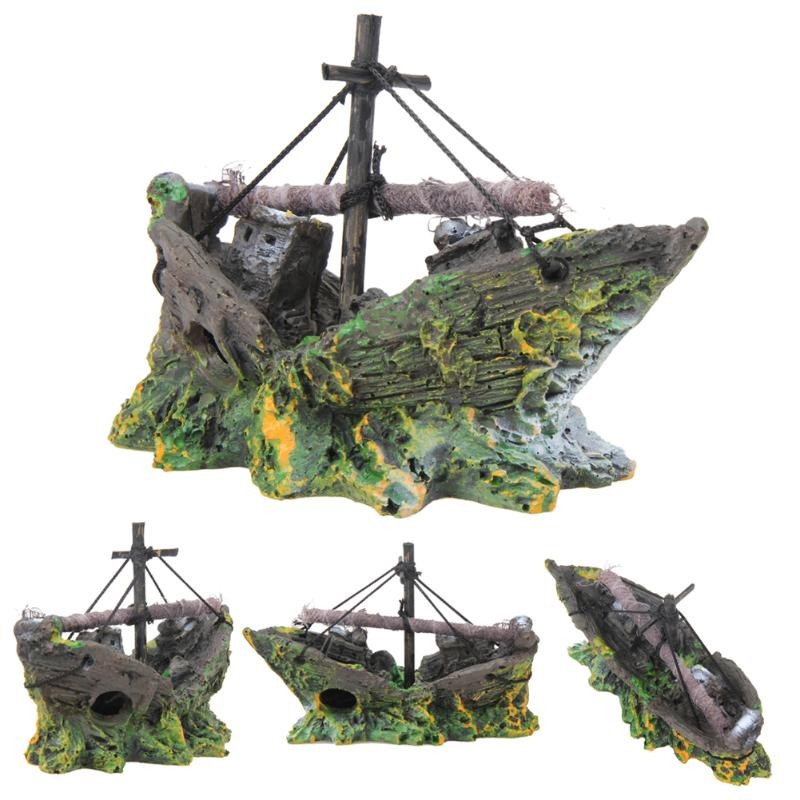 Resin Home Aquarium Ornament Wreck Sunk Ship Aquarium Ornament Καταστροφέας ιστιοπλοϊκού σκάφους Fish Tank Tank Aquarium Decoration